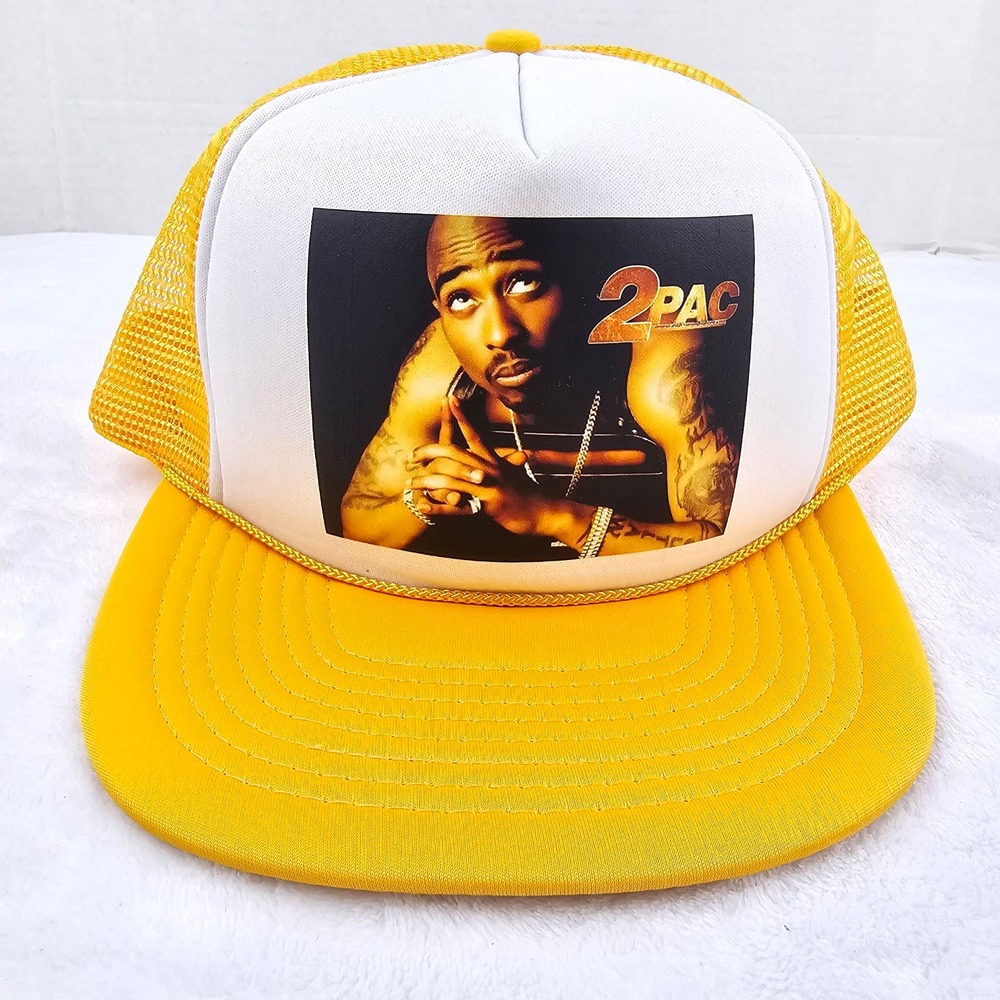 2pac All Eyes On Me Photo Two Toned Yellow Gold/White Mesh Trucker Snapback Hat